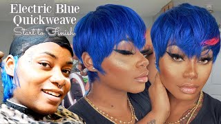 How To: $20 Blue Pixie Cut Quickweave | Start To Finish | Laurasia Andrea