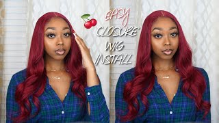 Must Have‼️ 99J Burgundy Closure Wig Install! Ft. Unice Hair Amazon