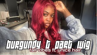 Fall Vibes! Burgundy T-Part Wig Install Ft. Unice Hair