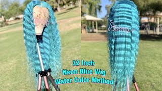 Water Color Method: Neon Blue 32 Inch Lace Frontal Wig!!!  Beginner Friendly Tutorial!!!  #Bluewig