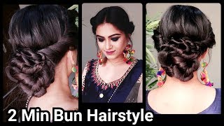 2 Min Indian Bun Hairstyle For Diwali//Easy Hairstyles For Medium To Long Hair//Party Hairstyle