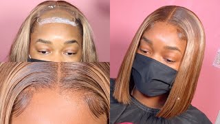 How To Make A T-Part Wig Look Natural | Honey Blonde Pre Highlighted Wig Install | Unice Hair