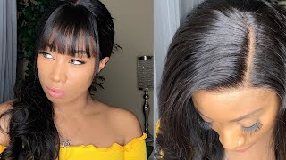 Easy Clip On Bang | Fake Scalp Wig Glueless Pre Plucked Most Natural Wave Lace Wig | Hairvivi