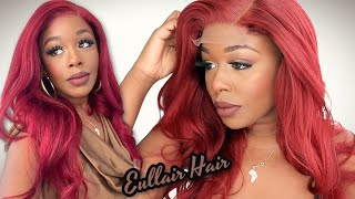 Forget Frontals! Natural Realistic 99J Hot Girl Red 4'4 Closure Wig! Epic Holiday Glam! Eullair