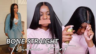 Bone Straight Middle Part, No Baby Hair 5X5 What Lace Closure Wig Transformation! Ft.Klaiyi Hair