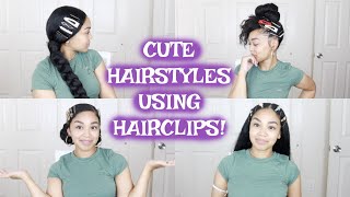How To: Easy Hairstyles With Hair Clips!! | Long Curly Hairstyles