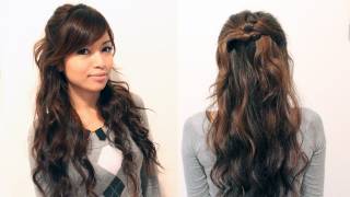 Easy Holiday Curly Half-Updo Hairstyle For Medium Long Hair Tutorial