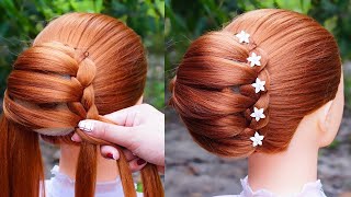 Cute Bun Hairstyle For Homecoming | Updo Hairstyle With Braid | Easy French Roll Hairstyle