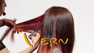 Sunset Ombré Disconnected Long Curly Women Haircut Tutorial - Geometric Bangs - Vern Hairstyles 40