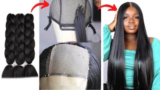Diy Bone Straight Crochet Wig Using Braiding Hair (No Closure Wig)