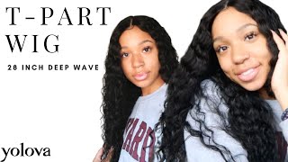 Easy T-Part Wig Install (28 Inch Deep Wave) | Yolova Hair