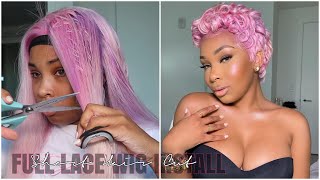 Short Pink Pixie Haircut On Full Lace Wig Install ! *This Was Scary* | Aaliyahjay