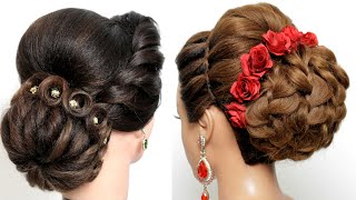 2 Wedding Hairstyles || Low Messy Bun With Twisted Hair || Hairstyles For Medium&Long Hair