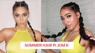 Summer Sweetheart ☀️ Rubber Band (No-Braid) Hairstyle Tutorial For Curly Hair Ft. Kim Kardashian