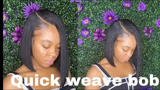 Quick Weave Bob Hairstyle |  Horizontal Haircut | Natural Hair Leave Out