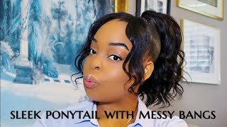 Easy Ponytail With Two Bangs Tutorial [Step By Step] /Protective Hairstyles (Top Knot Bun)
