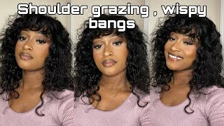 Shoulder-Grazing Curly Wig With Wispy Bangs Hair Review  | Hotbeautyhair