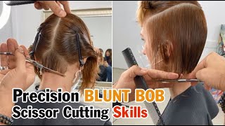 Precision Blunt Bob Haircut Tutorial | Scissor Cutting Skills | Womens Bob Hairstyles