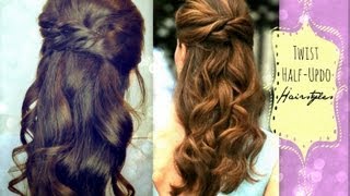 ★Cute Hairstyles Hair Tutorial With Twist-Crossed Curly Half-Up Updos Ponytail For Medium Long Hair