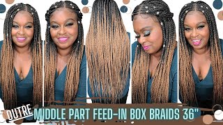 Braided Style In Minutes//Middle Part Feed-In Box Braids 36" Synthetic Wig//Ft. Outre