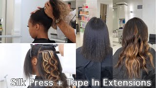 Tape In Hair Extensions On Natural Hair | Silk Press + Tape Ins