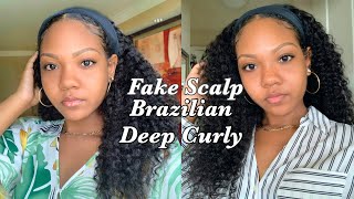 D.I.Y. Headband Wig Using Pre-Plucked Fake Scalp Brazilian Deep Curly Wig! Ft. Jessie’S Selection