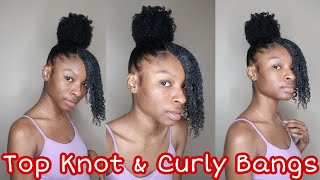 Cute Top Knot W/ Curly Bangs Hairstyle