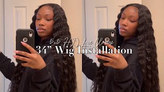 34” Hd Lace Closure Wig Glueless Install + Crimps | Unice Hair