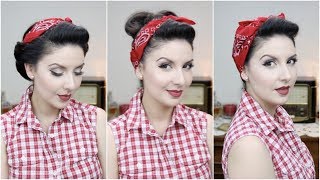Easy Pinup Hairstyles With Bandana For Long To Medium Hair Length | Nena Moreno