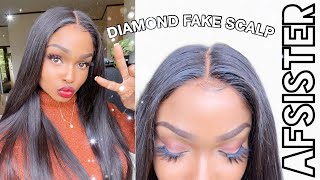 New Beginner Friendly- Diamond Fake Scalp Invisible Knot Wig! Ft. Afsisterwig