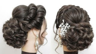 New Bridal Hairstyle For Girls With Long Hair. Messy Bun Updo.