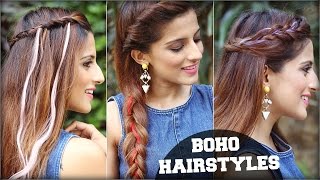 3 Easy Boho Hairstyles For Medium Hair With Clip In Coloured Hair Extensions/ Quick Hair Tutorial