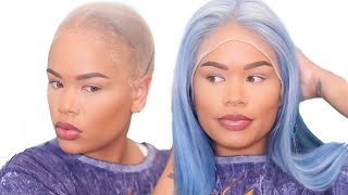 Lace Frontal Wig Install + Pastel/Baby Blue Hair Tutorial | Ali Grace Hair