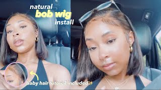 Natural Bob Wig Install + Baby Hair Tutorial (Bleach Bath, Plucking, Styling, Etc.) | Asha Jai