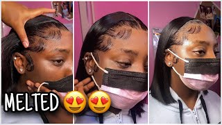 Bob Cut Lace Frontal Wig Tutorial+ How I Do Baby Hairs With G2B Glued Gel