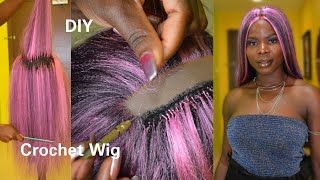 Diy 2*5 Lace Closure Straight Crochet Wig Using Braiding Hair |  Pink And Purple Wig On Dark Skin