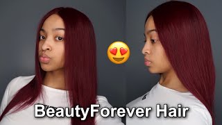 Red Hair ! T Part Wig Install Ft. Beauty Forever Hair