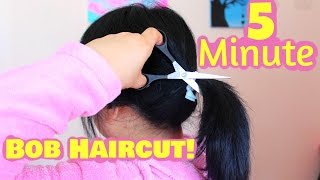 Life Hack: 5 Minute Bob Haircut For Curly And Straight Hair!