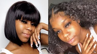 $130 For 2 Wigs!!! Curly Bob Wig & Straight Bob Wig With Bangs Ft Mslynn Hair