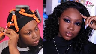 How To: Bomb Heatless Curls | Flexi Rod Set On A Headband Wig! | Ft. Amazon Beauty Forever Hair