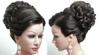 Wedding Hairstyle For Women With Long And Medium Hair. Elegant Bridal Updos. Messy High Bun.