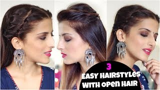 Simple Indian Hairstyles With Open Hair For Weddings, Party/ Hairstyles For Medium To Long Hair