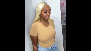 #613 Blonde Color Straight Human Hair Wigs Preplucked Lace Front Wig With Baby Hair