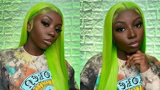 Slime Green Hair  | Color + Frontal Wig Install From Start To Finish