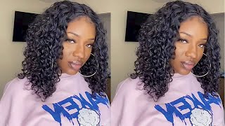 Easy Lace Wig Install With Juicy Curls | T-Part Wig | Deep Wave Curly Hair| Ft Dola Hair