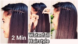 2 Min Waterfall Hairstyle For Holidays//Indian Hairstyles For Medium Long Hair/Hairstyle Diaries
