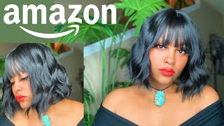 This Cute Amazon Wig! Wavy Curly Bob Wig With Bangs | @Meekfro | Lenrato Wig Review