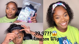 Curly Headband Wig Review From Amazon!!!! (No Glue, No Lace) Only $39.97?!| Ft. Punmasa #Headbandwig