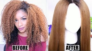 How I Straighten Curly Hair No Heat Damage | Curly To Straight Wig
