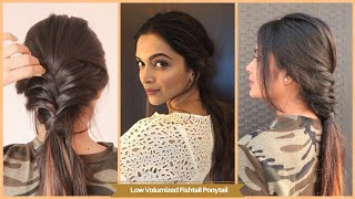 Easy Low Messy Fishtail Ponytail Hairstyle /Medium Hair Hairstyle/Inspired By Deepika Padukone